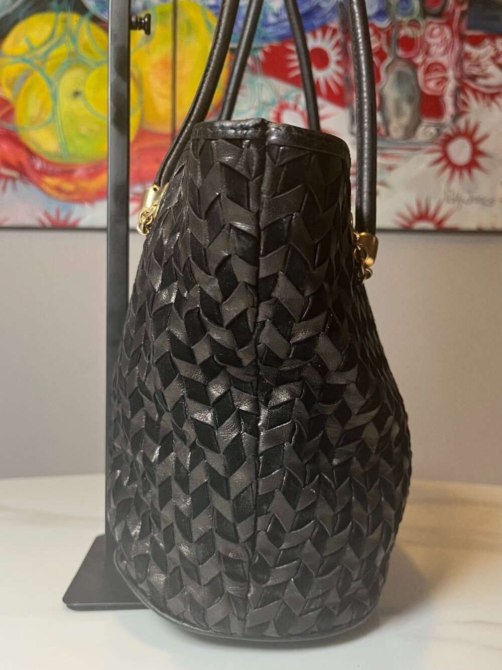 Vintage Bally Black Woven Suede & Leather Tote Bag - Picture 6 of 16